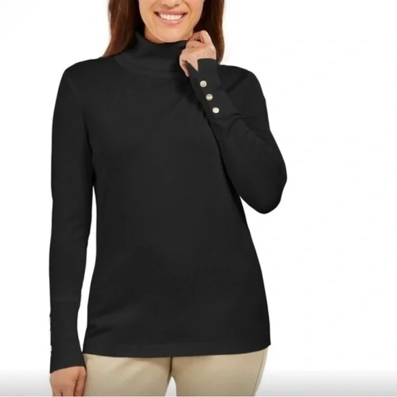 JM Collection Women's Stud Sleeve Pullover Turtleneck Sweater Black Size X-Large - Picture 1 of 3